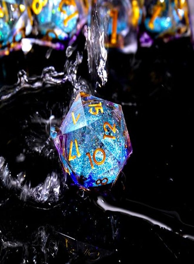 YEMEKO Single Liquid Core D20 Dice - 22mm, 20 Sided D&D Dice for Dungeons and Dragons, RPG, Roleplaying Games MTG Table Games, Handmade Polyhedral Dice with Resin Sharp Edge (Blue Purple) - Image 3